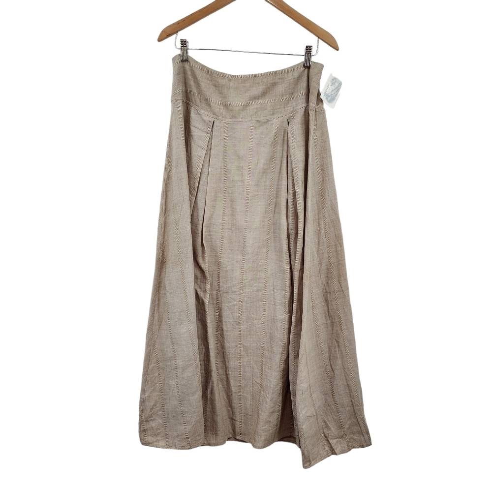 Clothespin Women's 100 % Linen Pleated A-Line Maxi Skirt - L